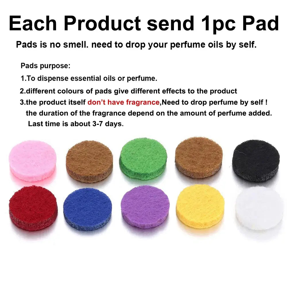 Colorful aromatherapy pads for essential oils; each pad has no scent and retains fragrance from oils.